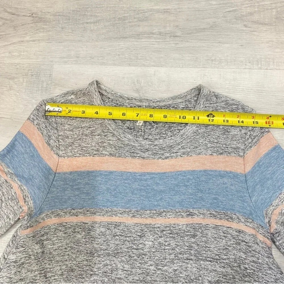 Lou & Grey M Jersey Knit Striped Fit and Flare Dress Grey and Pink Midi Dress - Picture 8 of 17